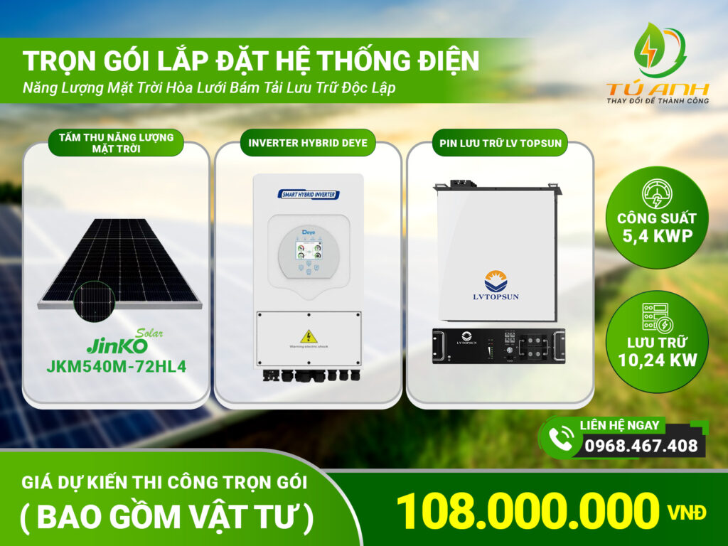gói lắp đặt hệ thống điện năng lượng mặt trời 108 triệu
