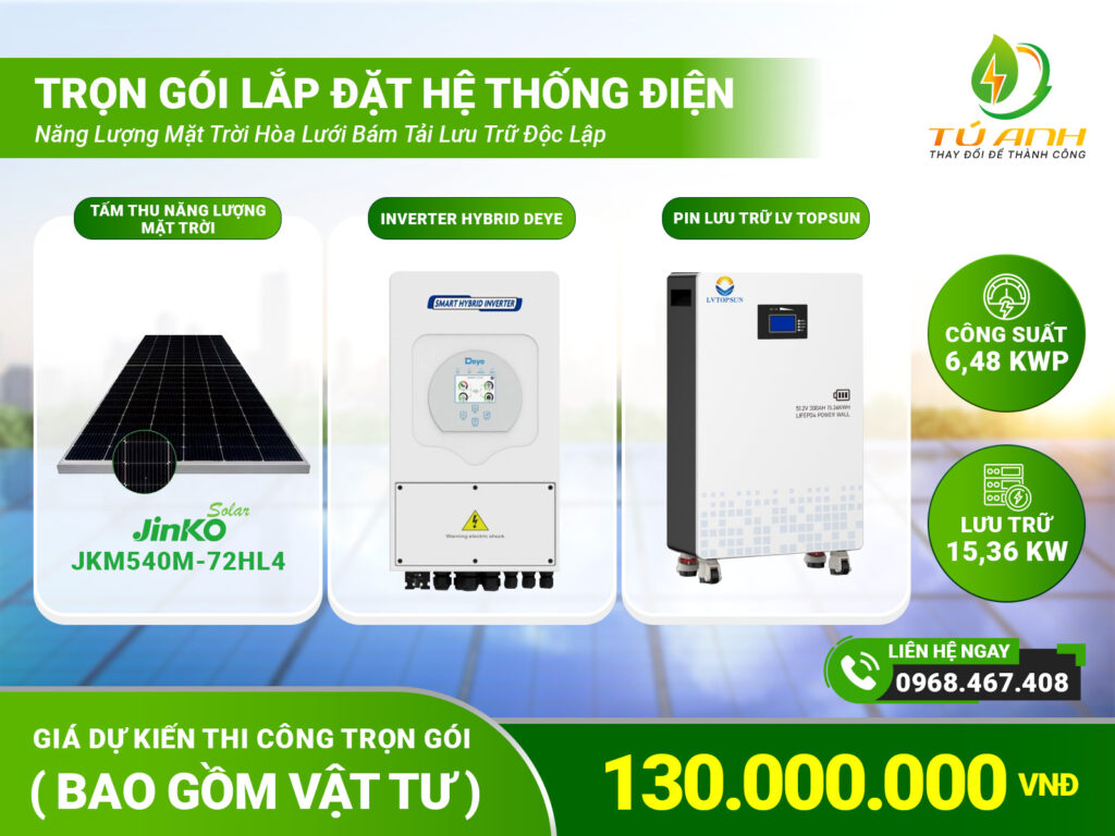 Gói lắp đặt hệ thống điện năng lượng mặt trời 130 triệu