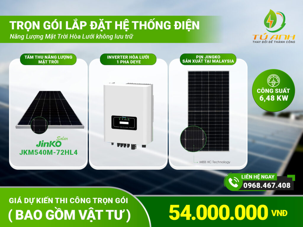Gói lắp đặt hệ thống điện NLMT 54 triệu